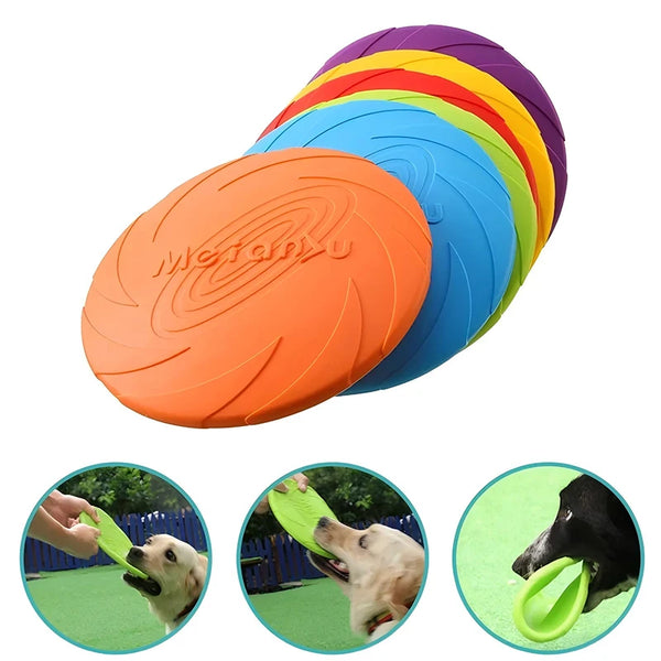 Colorful silicone dog frisbee soft fetch toy that floats outdoors