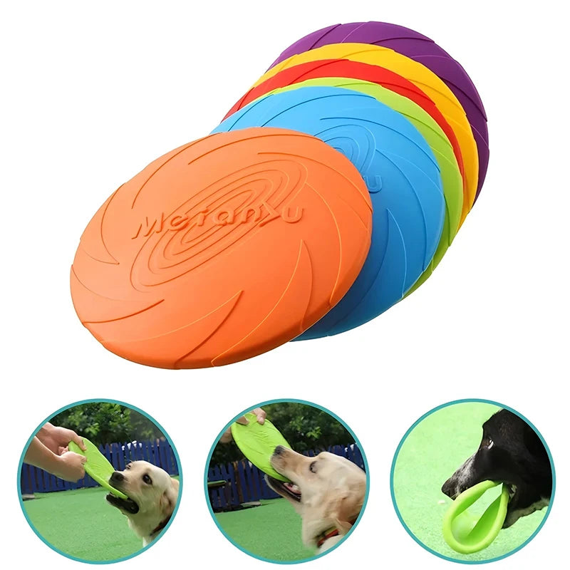 Colorful silicone dog frisbee soft fetch toy that floats outdoors
