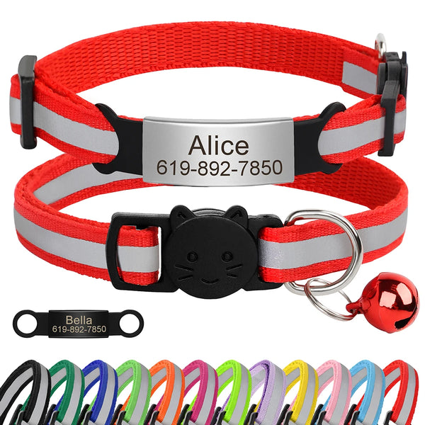 Personalized reflective dog and cat collar engraved ID nameplate night safety