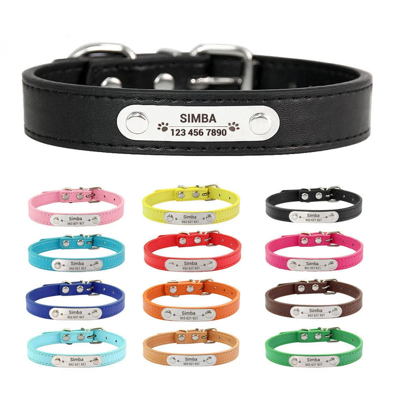 Personalized dog collar custom engraved leather no tags needed ID collar