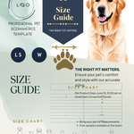 Big Paw Baby's no-pull harness size guide showing S M L XL sizing for dogs from small to giant breeds