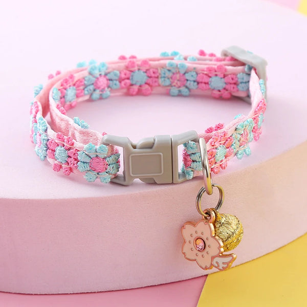 Small dog and cat collar with bell pawprint adjustable colorful puppy collar