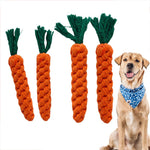 Carrot rope dog chew toy braided cotton strands detail