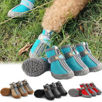 Warm plush dog boots protecting paws from cold salt and ice