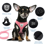 Mesh dog harness and leash set multiple colors red black blue green