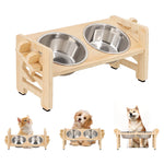 Elevated tilted dog bowl stand with 2 stainless steel bowls