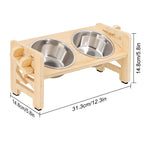 Elevated dog feeder with stainless steel bowls removed for cleaning