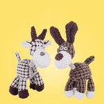 Donkey plush dog toy rope cotton braided leg close up