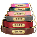 Personalized leather collar nameplate text engraving close up