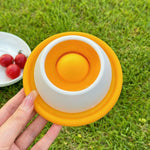 Dog lick bowl suction cup base attached to tile