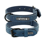 Personalized leather dog collar engraved nameplate close up macro