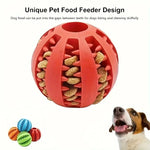 Dog treat ball slow feeder chew toy with tooth cleaning ridges