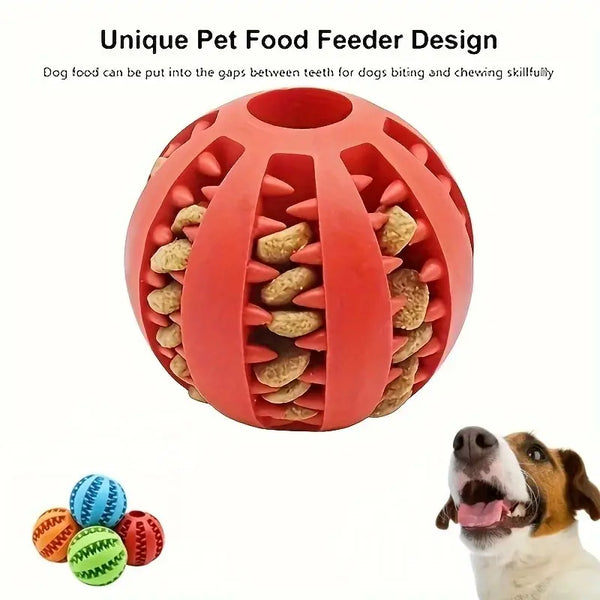 Dog treat ball slow feeder chew toy with tooth cleaning ridges