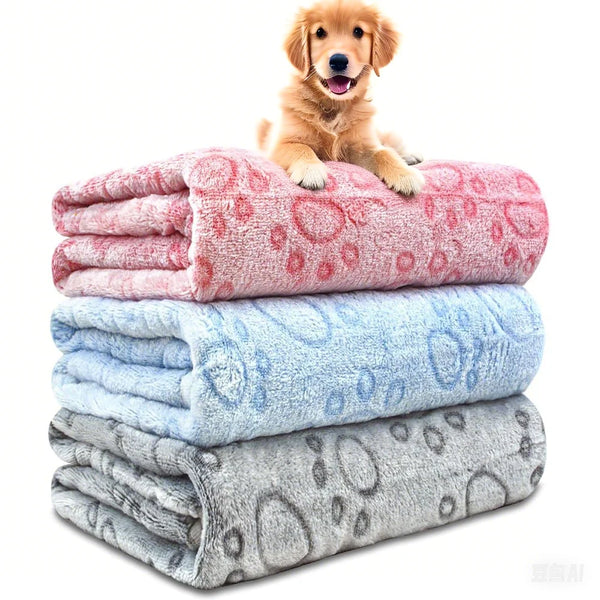 Soft Dog Blanket - Warm Sherpa Fleece Paw Print Throw