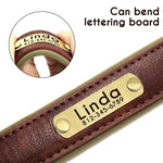 Personalized leather collar on small dog beagle lifestyle photo