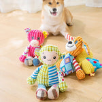 Squeaky plush dog toy tiger pig dog and fox variants display
